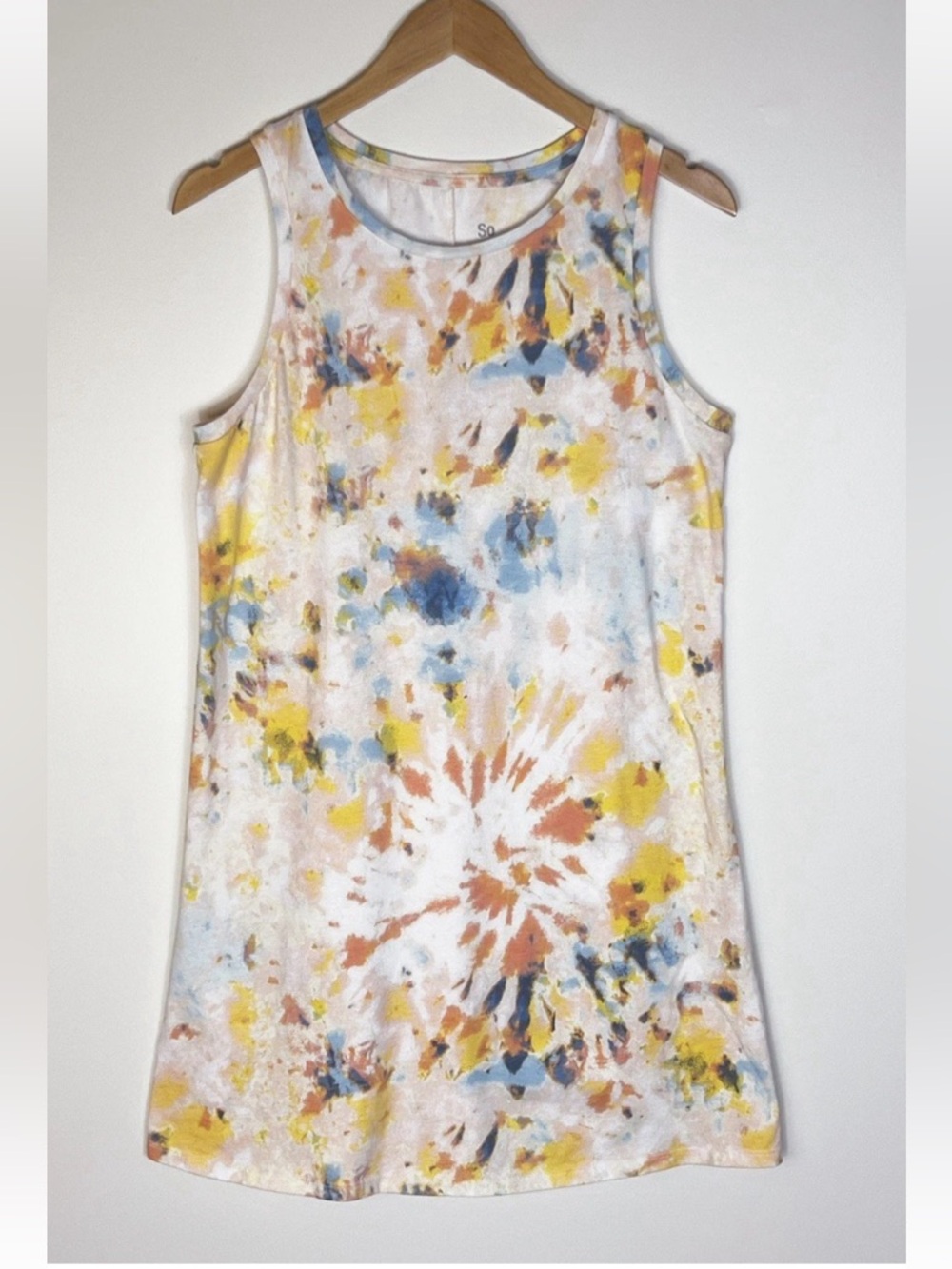 Tie-Dye Sleeveless Mini Dress - White Multi